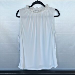Zara White Ruffle Neck Blouse Top Sleeveless Size L Preppy Business Casual